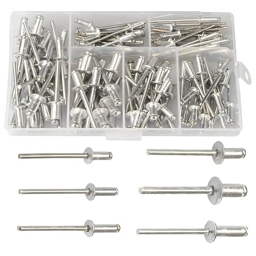 120 Stück Alu Blindnieten Sortiment Popnieten Set, Blindniet mit Großem Flansch, Pop Nieten Stahlniete, 6 häufig verwendeten Größen Silber Aluminium Blindnieten(Silver) von LYSPBAO