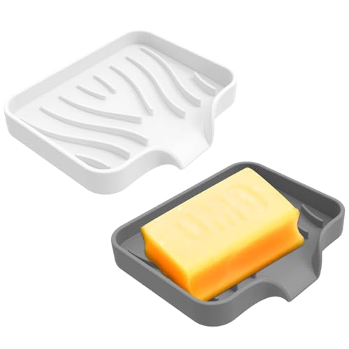 2er-Set Silikon Seifenschalen mit Ablauf – Für Küche & Bad, Spüle & Dusche (Grau/Weiß) – Hygienisch, rutschfest, Wasserabweisend, Platzsparend von LYSPBAO
