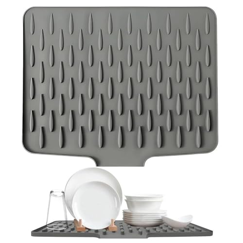 LYSPBAO Abtropfmatte aus Silikon, Abtropfmatte Geschirr mit Ablauf, Silikon-Abtropfmatte Hitzebeständig, Geneigte Fläche und Rillenstruktur für Optimalen Wasserablauf(40✕32CM) von LYSPBAO