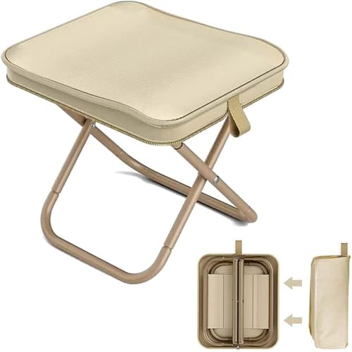 Tragbarer Klapphocker 2 Stück Camping Hocker Klapphocker aus Verstärktem Oxford-Stoff (khaki) mit Metallgestell–Zusammenklappbar als Tragetasche mit Reißverschluss, Zusammenklappbar als Reißverschluss von LYSPBAO
