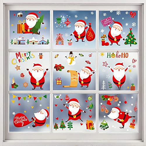 LYTIVAGEN 9 Blätter Weihnachten Fensterdeko Selbstklebende Weihnachten Fensterbilder Winter Weihnachtsmann Fenster Aufkleber Weihnachtsdeko Fenstersticker PVC Weihnachten Fensterfolie für Tür Fenster von LYTIVAGEN