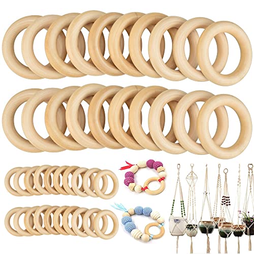 LYTIVAGEN 40 Stück Natürliche Holzring Hölzern Ringe Makramee Holzring Schmuck Holz Ringe Natur Holzring zum Basteln 30/55mm Holz Makramee Ringe für DIY Schmuck, Handwerk, Hängende Dekoration von LYTIVAGEN