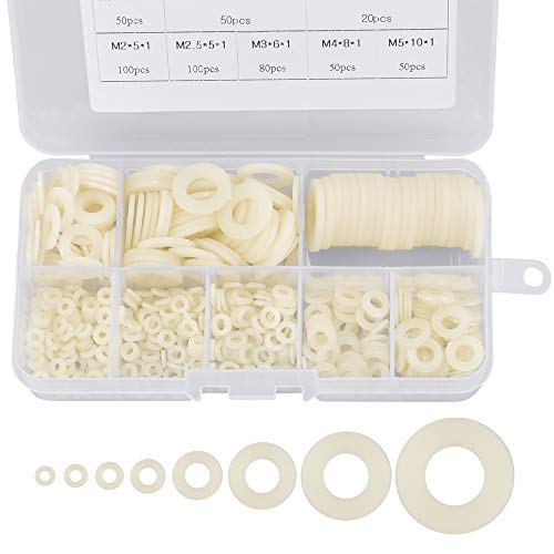 LYTIVAGEN 500 Stück Kunststoff Unterlegscheiben Beilagscheiben Nylon Flache Scheibe M2/M2.5/M3/M4/M5/M6/M8/M10 Weiße Isolierscheiben für Industrie Befestigungen von LYTIVAGEN