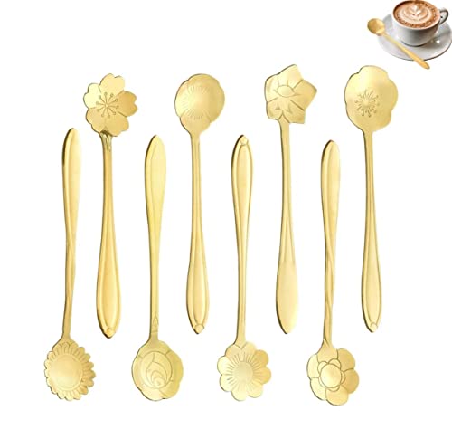 LYTIVAGEN 8 Stück Kaffeelöffel Blumen Teelöffel Kleine Esslöffel Dessertlöffel Gold Mokkalöffel Mini Suppenlöffel Edelstahl Löffel für Mokka, Kaffee, Tee, Desserts, Müsli, Milchshakes, 12,5cm von LYTIVAGEN