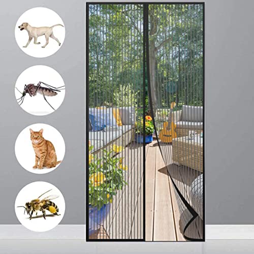 LYTIVAGEN 90 x 210 cm Magnet Fliegengitter Tür Insektenschutz Vorhang Fliegenvorhang Balkontür Moskitonetz für Balkon, Wohnzimmer Schiebetür, Terrassentür, Klebemontage ohne Bohren von LYTIVAGEN