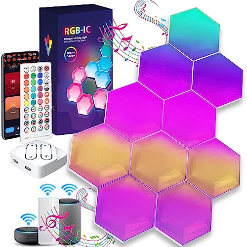 LYTLM Hexagon LED Platten, Smart Gaming Panel Sechseck Wandleuchte Innen 450LM Wandpaneel Platten Mit Alexa Und Google Assistant, Diy-Design, Musik Sync, App-Steuerung. (6pcs) von LYTLM