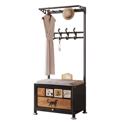 LYUCAYHQ Standgarderobe mit Bank und Stauraum mit 8 Haken, Vielseitige Garderobenbank mit Garderobe und Doppelstöckigem Schuhschrank(60cm/24in) von LYUCAYHQ