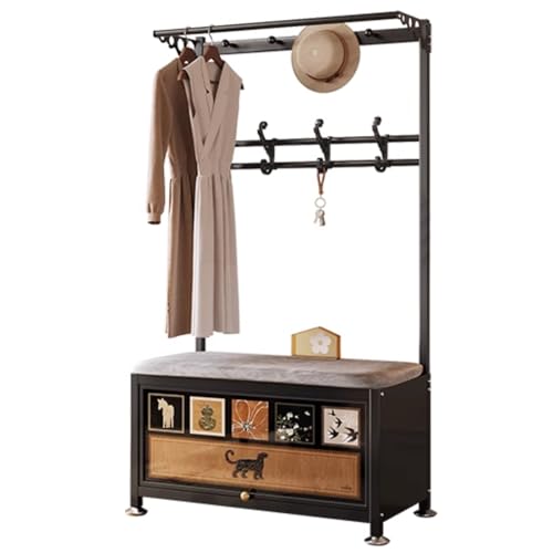 LYUCAYHQ Standgarderobe mit Bank und Stauraum mit 8 Haken, Vielseitige Garderobenbank mit Garderobe und Doppelstöckigem Schuhschrank(80cm/32in) von LYUCAYHQ