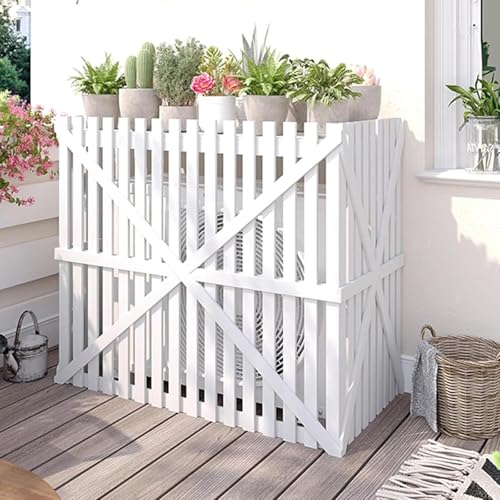 LYUCAYHQ Verkleidung Wärmepumpe, Klimaanlage Abdeckung, Dekoratives Verkleidung Klimaanlage Außengerät mit Querstreben-Design, Mülleimerversteck für Den Außenbereich(White,105x50x95cm/41x20x37in) von LYUCAYHQ