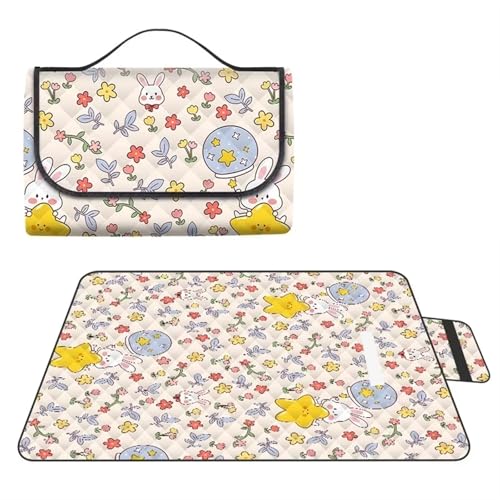 LYVQZPWLR Picknick Decken, Camping Decken, Picknick-Strand-Camping-Decke, Mehrfarbig, mehrere Größen(Star Rabbit,150 x 200 cm (Square)) von LYVQZPWLR