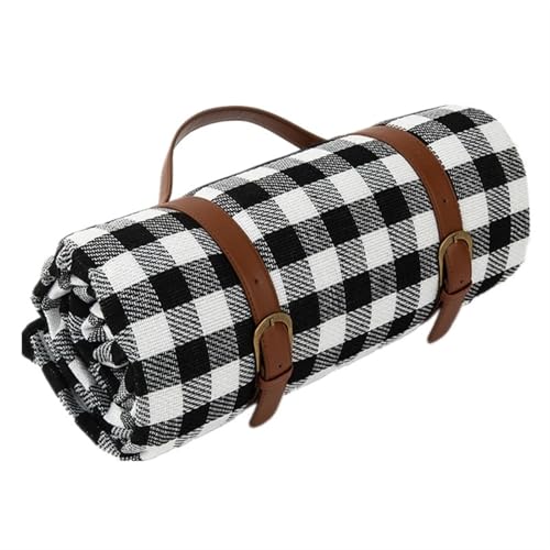 LYVQZPWLR Picknick Decken, Camping Decken, wasserdichte Strand Camping Picknick Matte Mit Lederband Multicolor 150x200cm(Black) von LYVQZPWLR