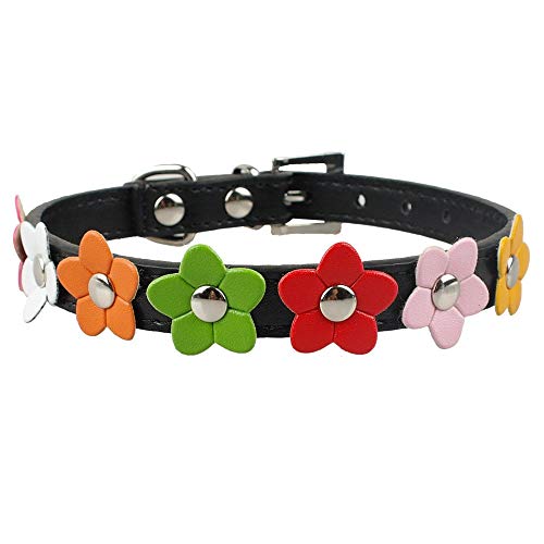 LYVQZPWLRHund mit Werkzeug, Basic Hundeleinen Niedliches Blumenhalsband for kleine Hunde Sonnenblumen-Hundehalsbänder aus Leder mit Nieten Haustier-Hundezubehör(Black,XS) von LYVQZPWLR