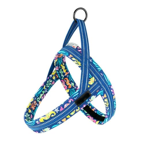 LYVQZPWLRHund mit Werkzeug, Gepolstertes Geschirr mit Blumendruck und Netzstoff for alle Rassen, schnell montierbares Hundewestengeschirr for den Außenbereich(Blue Atoll,XXS) von LYVQZPWLR