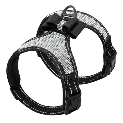 LYVQZPWLRHund mit Werkzeug, Hundegeschirr mit glitzernden Strasssteinen, reflektierendes kleines Geschirr mit süßer Schleife, Mesh-Nylon, Weste for Welpen und Katzen, verstellbar for Hunde und Mops(Bl von LYVQZPWLR