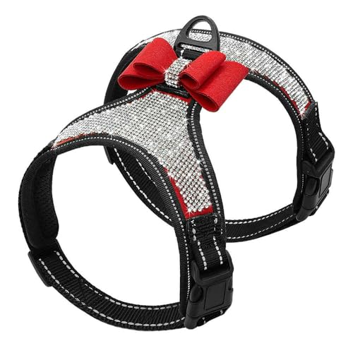 LYVQZPWLRHund mit Werkzeug, Hundegeschirr mit glitzernden Strasssteinen, reflektierendes kleines Geschirr mit süßer Schleife, Mesh-Nylon, Weste for Welpen und Katzen, verstellbar for Hunde und Mops(Ro von LYVQZPWLR