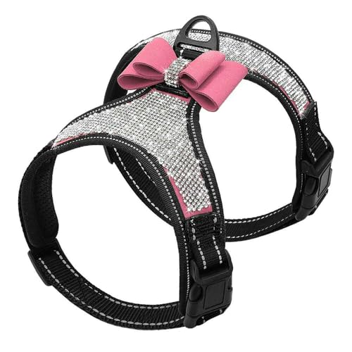 LYVQZPWLRHund mit Werkzeug, Hundegeschirr mit glitzernden Strasssteinen, reflektierendes kleines Geschirr mit süßer Schleife, Mesh-Nylon, Weste for Welpen und Katzen, verstellbar for Hunde und Mops(Ro von LYVQZPWLR