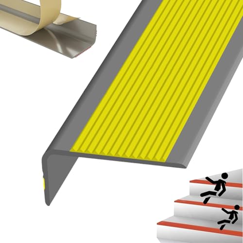 Selbstreckende Treppenstufen, Selbstklebende, wasserdichte Treppenkanten for Innen- und Außentreppen, mehrfarbig, mehrere Größen(Grayish Yellow,2.1m/82.7in) von LYVQZPWLR