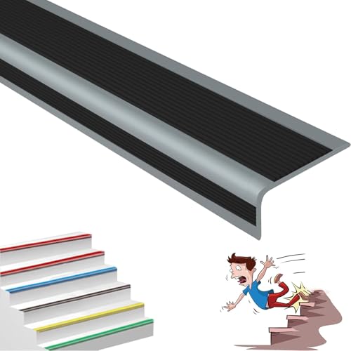 Selbstreckende Treppenstufen, Selbstklebende Treppenkantenkante aus PVC, L-Form, for Innen- und Außentreppen, mehrfarbig, mehrere Größen(Grayish Black,1.2m/47.2in) von LYVQZPWLR