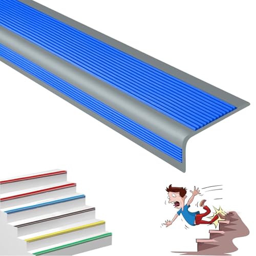 Selbstreckende Treppenstufen, Selbstklebende Treppenkantenkante aus PVC, L-Form, for Innen- und Außentreppen, mehrfarbig, mehrere Größen(Grayish Blue,2.3m/90.5in) von LYVQZPWLR