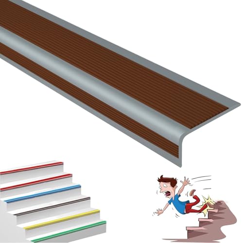 Selbstreckende Treppenstufen, Selbstklebende Treppenkantenkante aus PVC, L-Form, for Innen- und Außentreppen, mehrfarbig, mehrere Größen(Grayish Brown,1.1m/43.3in) von LYVQZPWLR