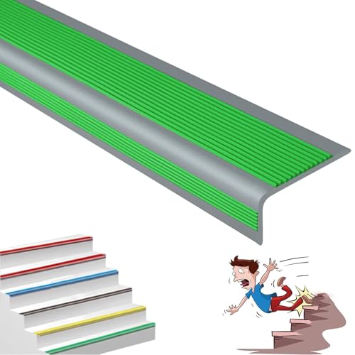Selbstreckende Treppenstufen, Selbstklebende Treppenkantenkante aus PVC, L-Form, for Innen- und Außentreppen, mehrfarbig, mehrere Größen(Grayish Green,1m/39.4in) von LYVQZPWLR