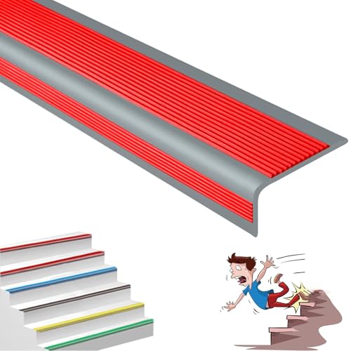 Selbstreckende Treppenstufen, Selbstklebende Treppenkantenkante aus PVC, L-Form, for Innen- und Außentreppen, mehrfarbig, mehrere Größen(Grayish Red,2.3m/90.5in) von LYVQZPWLR