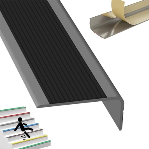 Selbstreckende Treppenstufen, Selbstklebende Treppenkantenleiste for Innen- und Außentreppen, mehrfarbig, 1–3 m(Grayish Black,1.6m/63in) von LYVQZPWLR