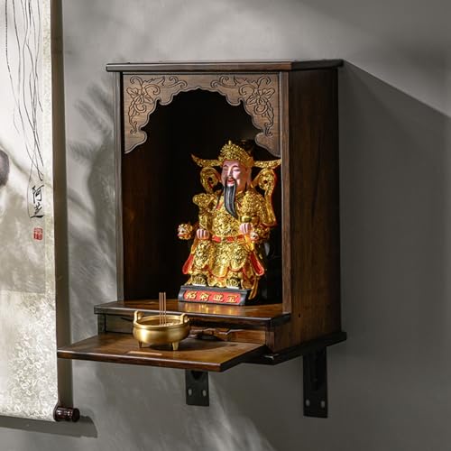 LYXWGRZD Buddha-Altarregal aus Bambus mit Ausziehbarem Tablett, Kann Aufgehängt Oder Auf Den Schreibtisch Gestellt Werden, für Kleine Räume(35cm/14'',Wall-Mounted) von LYXWGRZD