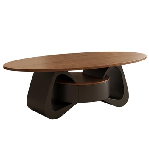LYXWGRZD Großer Couchtisch, Ovaler Mitteltisch, Sofa-Aufbewahrungs-Beistelltisch mit Schublade für Wohnzimmer, Büro, Lounge(Nero,100cm/39.3'') von LYXWGRZD
