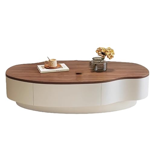 LYXWGRZD Großer Moderner Couchtisch Fürs Wohnzimmer, Arbeitsplatten-Mitteltische mit Walnussholzmaserung, Mid-Century Modern Beistelltisch mit Schublade(Wit) von LYXWGRZD
