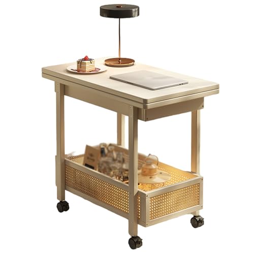LYXWGRZD Klappbarer Couchtisch mit Stauraum, Kleiner Beistelltisch mit Rädern, Rollender Mitteltisch mit Abnehmbarer Tischplatte für Das Wohnzimmer(Wit) von LYXWGRZD