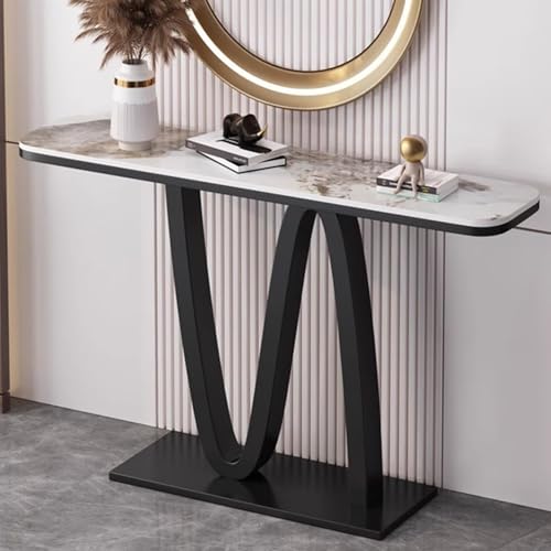 LYXWGRZD Konsolentisch, Sofatisch mit Metallrahmen, Eingangstisch, Kompakter Ausstellungstisch, Hinter dem Couchtisch, Robust Und Stabil for Wohnzimmer, Büro(Black B,100cm/39.3in) von LYXWGRZD