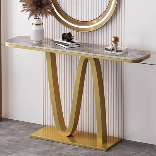 LYXWGRZD Konsolentisch, Sofatisch mit Metallrahmen, Eingangstisch, Kompakter Ausstellungstisch, Hinter dem Couchtisch, Robust Und Stabil for Wohnzimmer, Büro(Gold B,150cm/59in) von LYXWGRZD