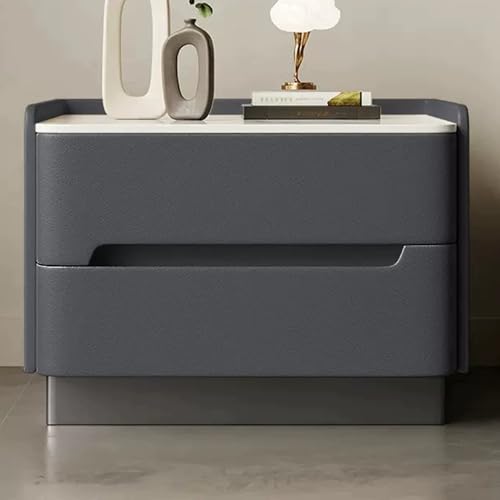LYXWGRZD Nachttisch aus Holz, Beistelltisch mit Erhöhten Kanten, Nachttisch mit Steinplatten-Tischplatte, Nachttischc mit PU-Finish, für Schlafzimmer/Sofa-Beistelltisch(Dark Gray,19.6"/50cm) von LYXWGRZD