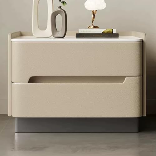 LYXWGRZD Nachttisch aus Holz, Beistelltisch mit Erhöhten Kanten, Nachttisch mit Steinplatten-Tischplatte, Nachttischc mit PU-Finish, für Schlafzimmer/Sofa-Beistelltisch(Khaki,19.6"/50cm) von LYXWGRZD