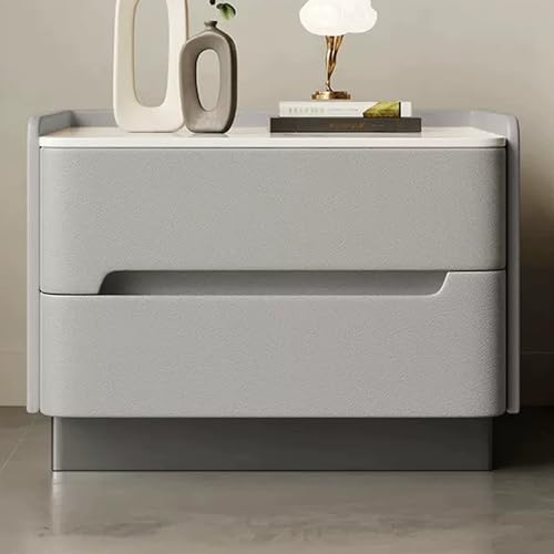 LYXWGRZD Nachttisch aus Holz, Beistelltisch mit Erhöhten Kanten, Nachttisch mit Steinplatten-Tischplatte, Nachttischc mit PU-Finish, für Schlafzimmer/Sofa-Beistelltisch(Light Gray,17.7"/45cm) von LYXWGRZD