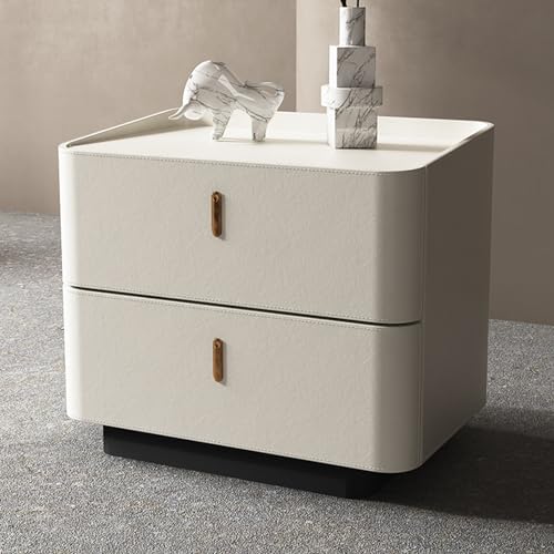 LYXWGRZD Nachttisch aus Massivholz, Nachtschrank mit Zwei Schubladen, Nachtkommode, Lederummantelt, Schutzzaun-Design, for Schlafzimmer, Wohnzimmer, Büro(Color:Off-White,Size:50cm/19.6in) von LYXWGRZD