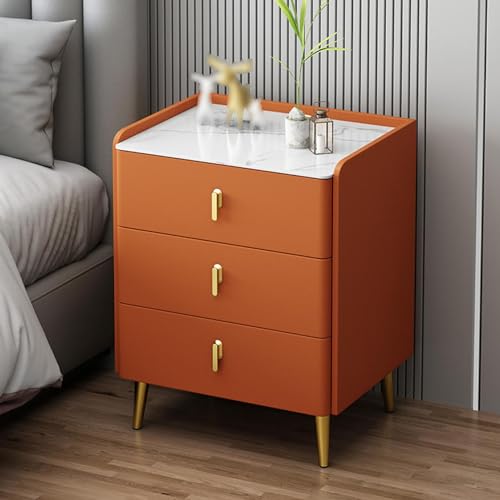 LYXWGRZD Nachttisch aus Massivholz, Nachtschrank mit drei Schubladen, Nachtkommode, Anti-Fall-Design mit erhöhtem Zaun, Schieferarbeitsplatten, for Schlafzimmer/Wohnzimmer(Color:Orange,Size:11.8x23.6i von LYXWGRZD