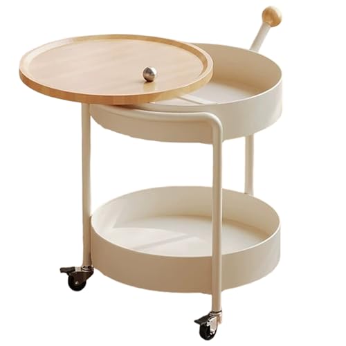 LYXWGRZD Runder Couchtisch mit Rädern, Beistelltische für Das Wohnzimmer mit Drehbarer Schreibtischplatte, 2 Ebenen Stauraum für Zuhause(Brown) von LYXWGRZD