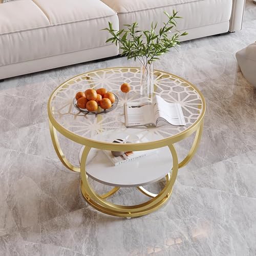 LYXWGRZD Runder Couchtisch mit Stauraum, Einfacher und Moderner Mitteltisch, Desktop-Material Kann für Wohnzimmer Oder Home Office Ausgewählt Werden(Gold B Style,70cm/27.6in) von LYXWGRZD