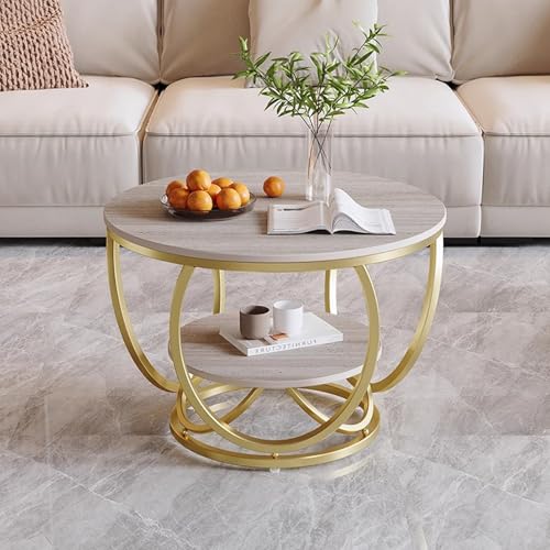 LYXWGRZD Runder Couchtisch mit Stauraum, Einfacher und Moderner Mitteltisch, Desktop-Material Kann für Wohnzimmer Oder Home Office Ausgewählt Werden(Gold C Style,70cm/27.6in) von LYXWGRZD