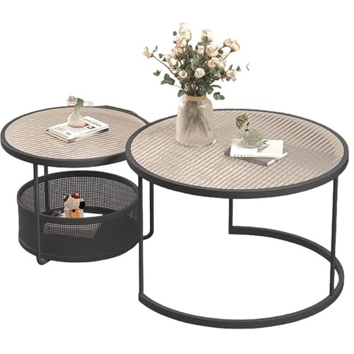 LYXWGRZD Satztisch-Couchtisch, 2er-Set, Mitteltisch mit Tischplatte aus Gehärtetem Glas und Metallrahmen(Nero,70cm/27.5'') von LYXWGRZD