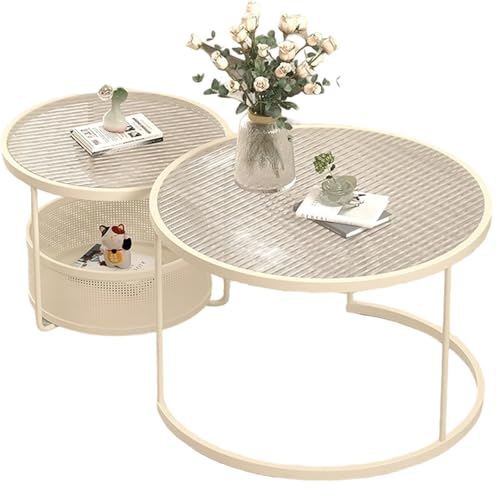LYXWGRZD Satztisch-Couchtisch, 2er-Set, Mitteltisch mit Tischplatte aus Gehärtetem Glas und Metallrahmen(Wit,70cm/27.5'') von LYXWGRZD