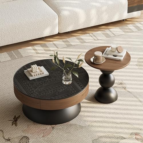 LYXWGRZD Satztisch-Couchtisch, 2er-Set, Runder Dekorativer Mitteltisch mit Holzplatte und Metallfuß, für Kleine Räume Im Wohnzimmer und Büro von LYXWGRZD