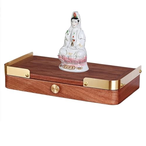 LYXWGRZD Wandmontiertes Buddha-Altarregal aus Holz mit Schublade, Kleiner Altartisch, Chinesische Feng-Shui-Statuenvitrine für Kleine Räume(Brown,42cm/16.5'') von LYXWGRZD