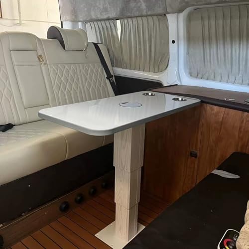 LYXWGRZD Wohnmobiltisch, Anhebbarer Bootstisch, Wohnwagentisch mit Zwei Becherschlitzen, Einziehbarer Ständer aus Aluminiumlegierung(Wit) von LYXWGRZD