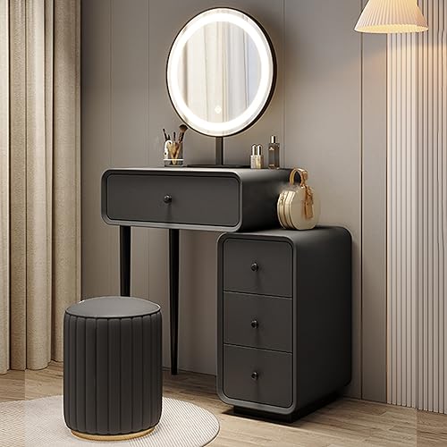 Schminktisch-Set, Frisierkommode mit beleuchtetem Spiegel in 3 Farben, beleuchtet um 360° drehbar, Frisiertisch mit Stuhlschublade und Teleskop-Aufbewahrungsschrank-Kombination ( Color : Dark gray , S Schminktisch-Set, Frisierkommode mit beleuchtetem Spiegel in 3 Farben, beleuchtet um 360° drehbar, Frisiertisch mit Stuhlschublade und Teleskop-Aufbewahrungsschrank-Kombination ( Color : Dark gray , S von LYXWGRZD