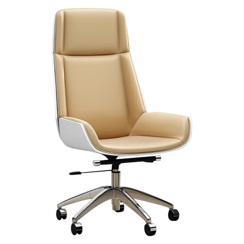 LYXXJRYBHD Bürostuhl Ergonomisch, Schreibtischstuhl Aus Leder Mit Hoher Rückenlehne Und Lordosenstütze, Drehstuhl Chefcomputerstuhl für Das Home Office(Beige) von LYXXJRYBHD