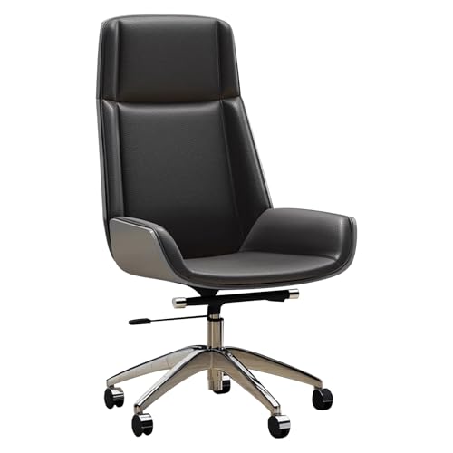 LYXXJRYBHD Bürostuhl Ergonomisch, Schreibtischstuhl Aus Leder Mit Hoher Rückenlehne Und Lordosenstütze, Drehstuhl Chefcomputerstuhl für Das Home Office(Black) von LYXXJRYBHD