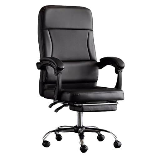 LYXXJRYBHD Bürostuhl Ergonomisch mit Fußstütze, Verstellbarer Büro Stuhl Aus PU-Leder, Computerstuhl mit Hoher Rückenlehne Und Lordosenstütze(Black) von LYXXJRYBHD